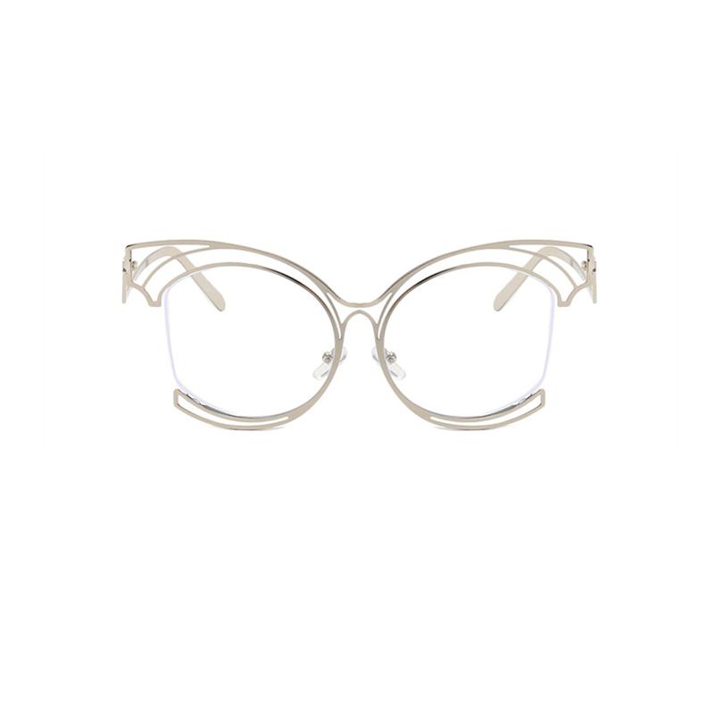 New Fashion Luxury Design Silver And Gold Round Large Frame Women's Anti Blue Light Radiation Flat Glasses Without Degree