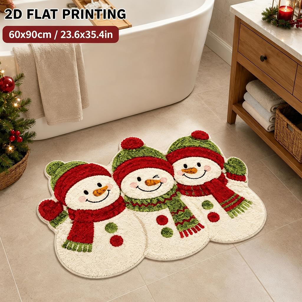 Christmas Santa Reindeer Door Mat Non Slip Absorbent Rug for Entryway Kitchen Holiday Home Decor Washable Floor Mat