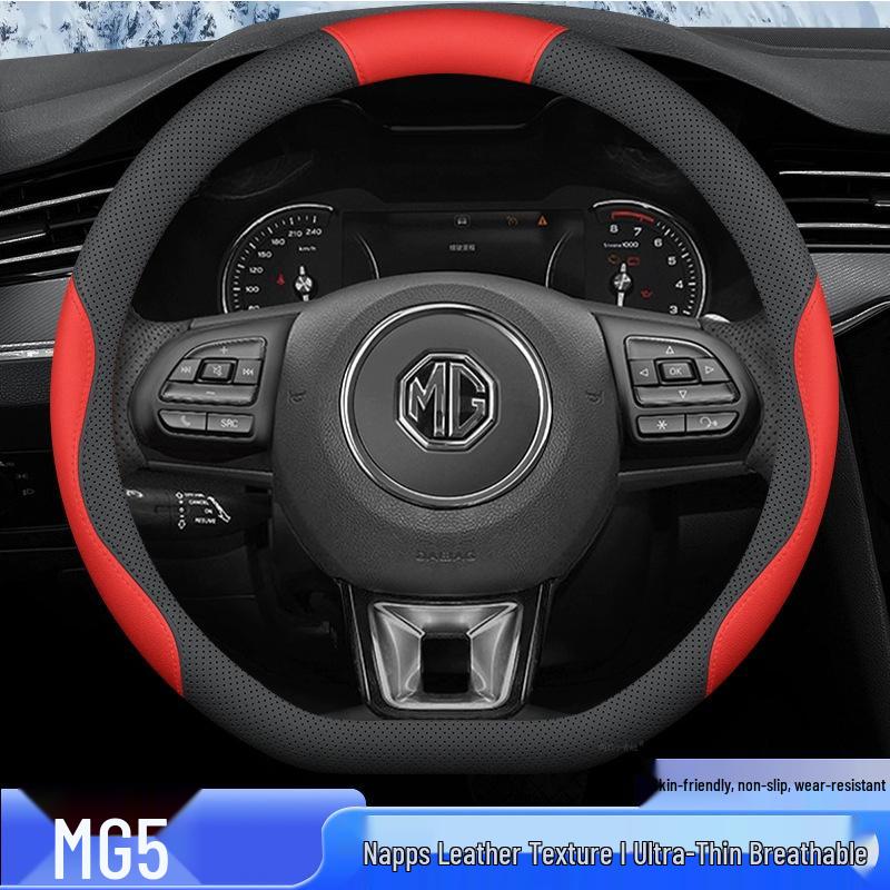 MG 5 Scorpio Genuine Leather Steering Wheel Cover - All-Season Anti-Slip, Universal Fit.