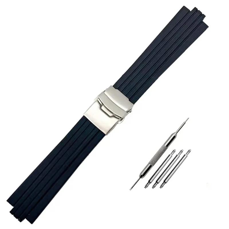Silicone Rubber Watchband For Oris Aquis 7330 7740 Striped Watch Band Convex Strap Wristband Black Blue 22x12mm 24x11mm 24x12mm