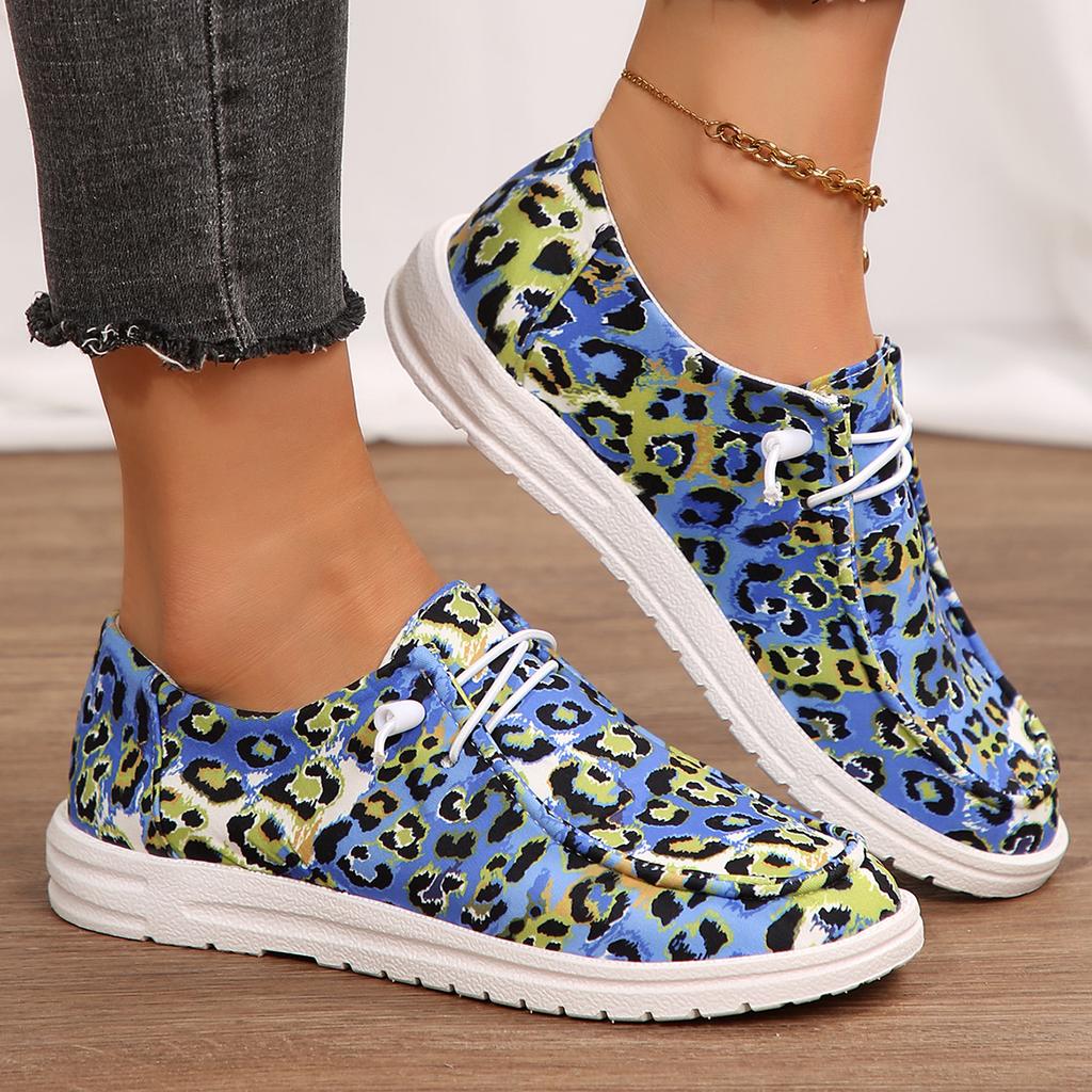 Fashion Women Flat Sneakers 2024 Spring Autumn New Outdoor Canvas Shoes Comfortable Walking Shoes Fashion Leopard Print Casual Sneakers