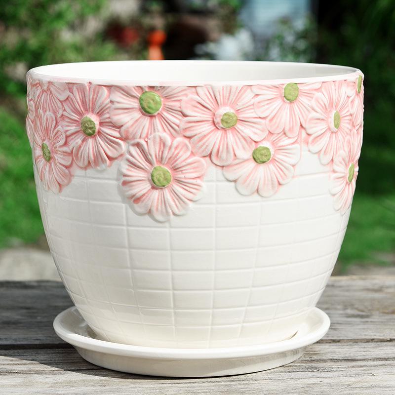 Nordic White Ceramic Flower Pot with Tray - Large & Extra Large for Pothos & Succulents