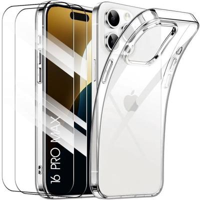 Case for iPhone 16 Pro Max with 2 Tempered Glasses - Reinforced Protection Transparent Silicone Case