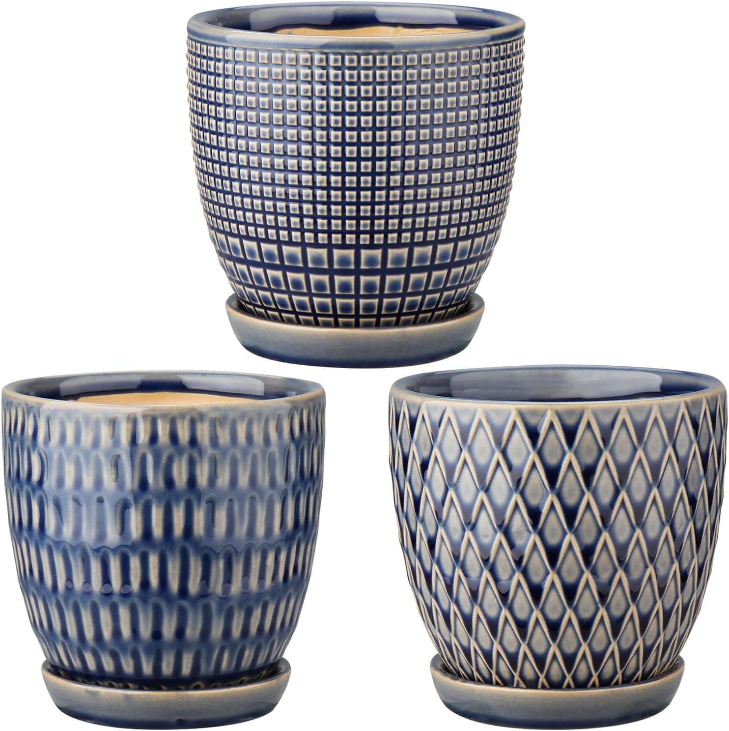 

Villa Como Ceramic Flower Pack of with Potted Interior Indoor Decoration Pots, 3.5 Planters, 3, Holes, Blue, Stylish, Plants, Decor, Room, Office,