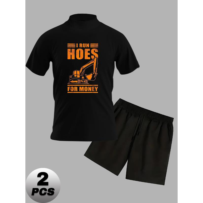 Casual Short Sleeve Set Soft Polyester  T-Shirt and Relaxed Fit Short XXL чёрный