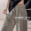 Striped Wide-leg Pants for Women, Summer Korean Style New Casual Pants, Casual and Slimming, Elastic Waist, Loose and Draping, Floor-length