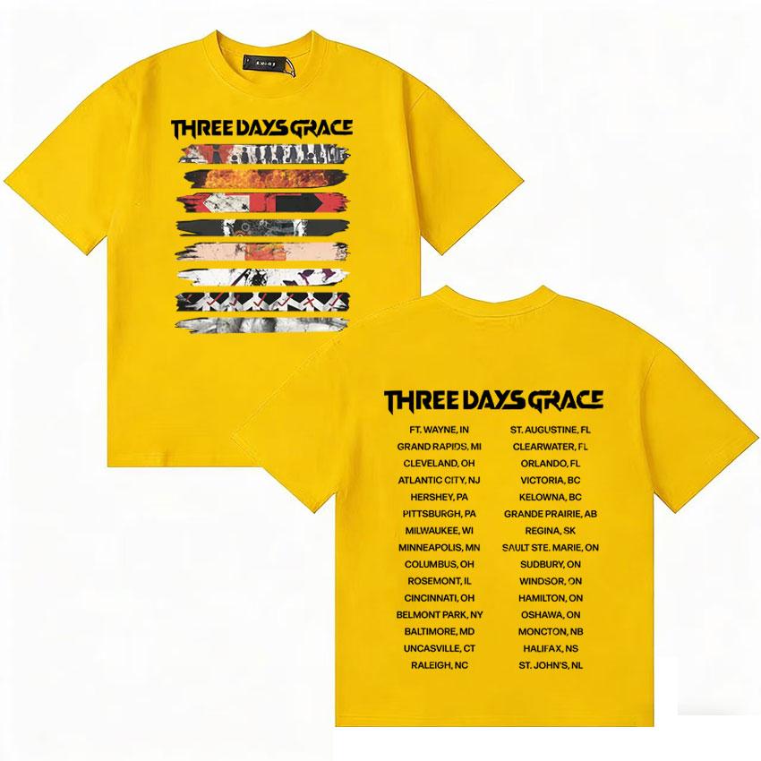 Three Days Grace 2026 Album Merch Tour T-shirt Unisex Magliette in Puro Cotone T-shirt a Manica Corta Comfort Oversize di Alta Qualità