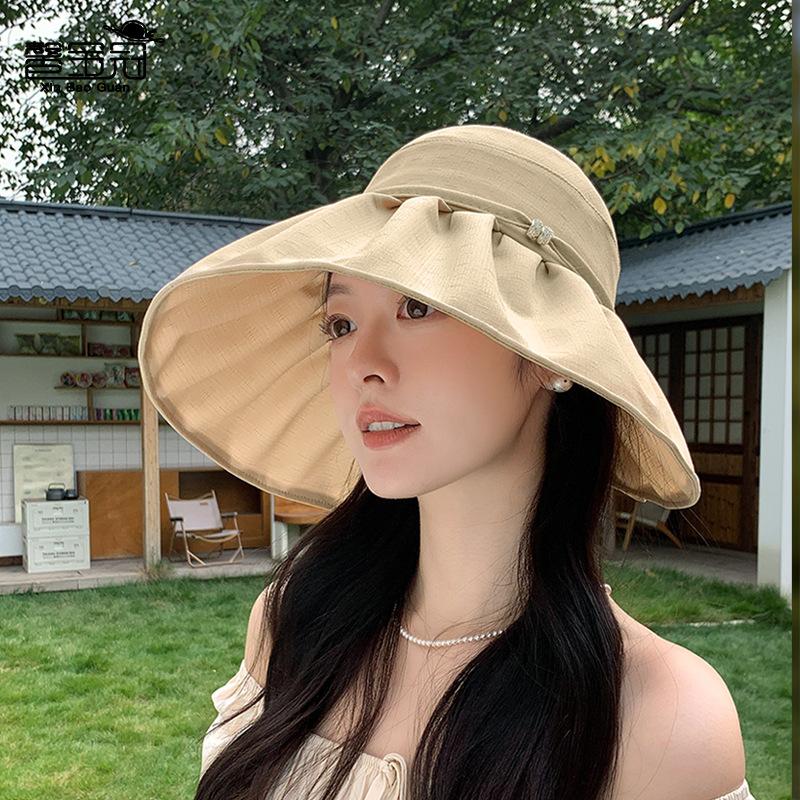 Summer Fashion Bow Sun Hat Children Show Small Face Big Brim Sun Protection Hat Outdoor Travel Versatile Bucket Hat