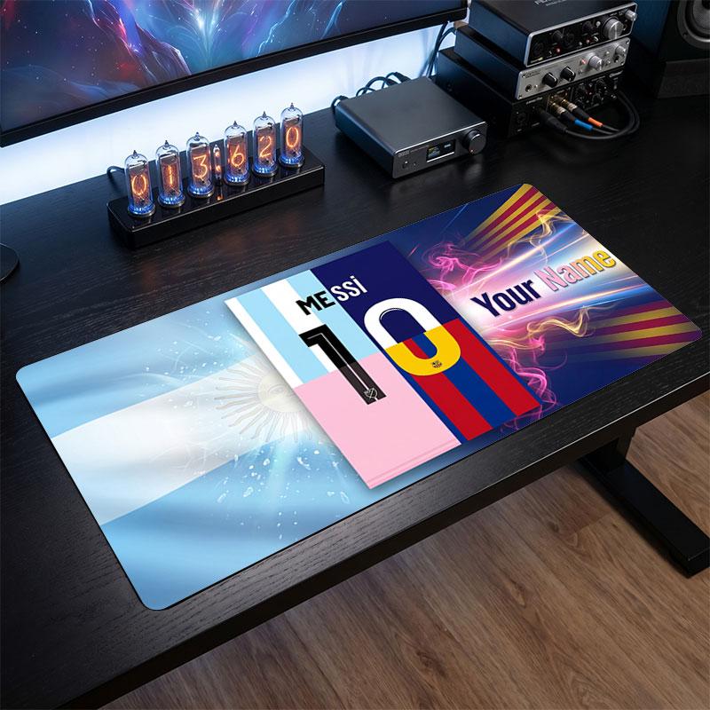 Tappetino per Mouse Grande Personalizzato Lionel Messi, Stampa Testo Nome Personalizzato, Tappetino da Scrivania Antiscivolo con Logo Calcio, Regalo per Gamer