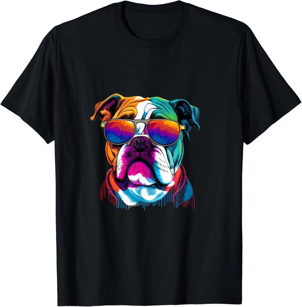 Lustiges mehrfarbiges Englische Bulldogge Gesicht Hunde Liebhaber Geschenk Unisex T-Shirt