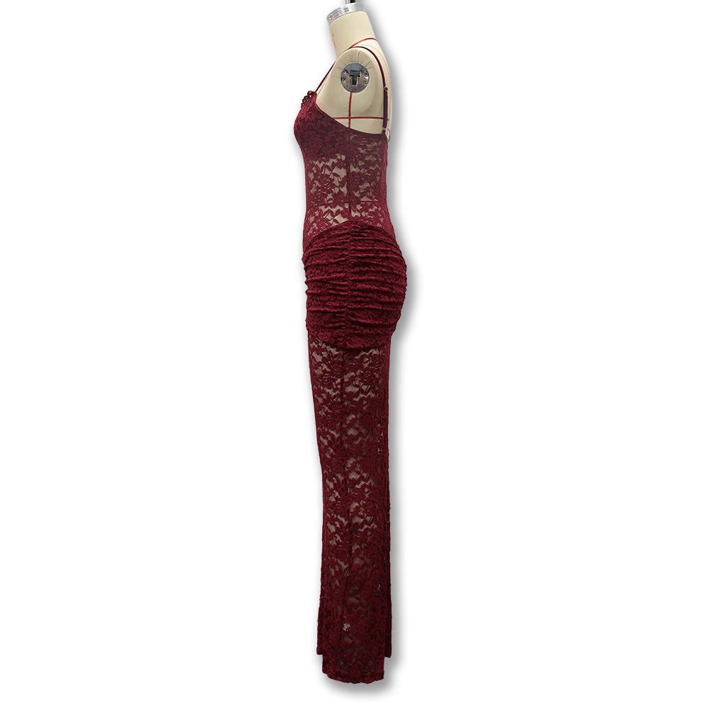 Spring 2026 Sexy Lace Trim Slim Fit See-through Dress - Spicy Girl Style