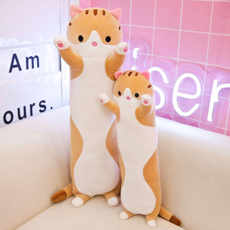Cuddly Cylindrical Throw Pillow - Sleeping Girl & Cat Plush Leg-Clamping Doll