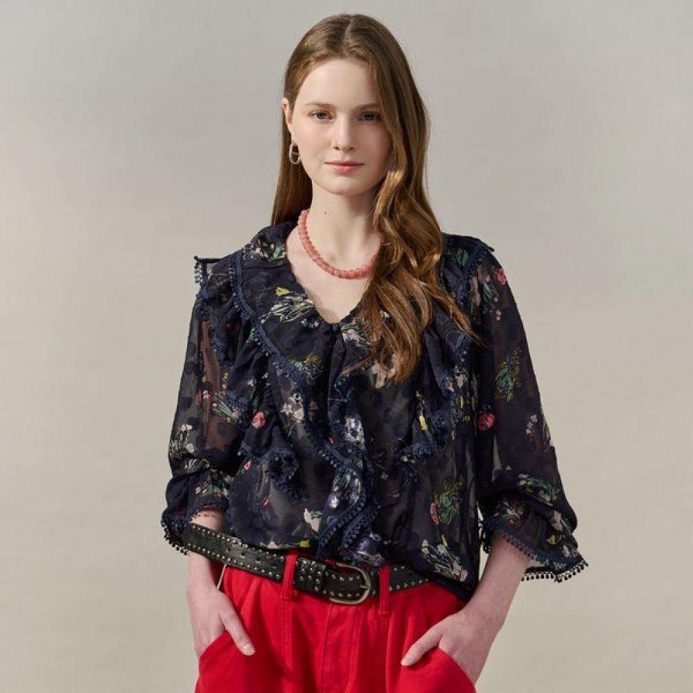 Maxza Floral Dot Ruffle Blouse Bean Button Zf05qb009nh navy/FREE