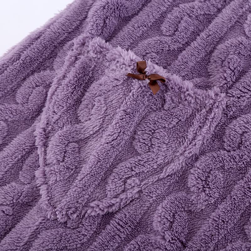 Yume Pajama Fluffy Lounge Dress, Women's Fall/Winter, Fluffy Gown with Wearable Blanket, Pajamas, Sleepwear, Loungewear, Cold Protection (L, Lavender)