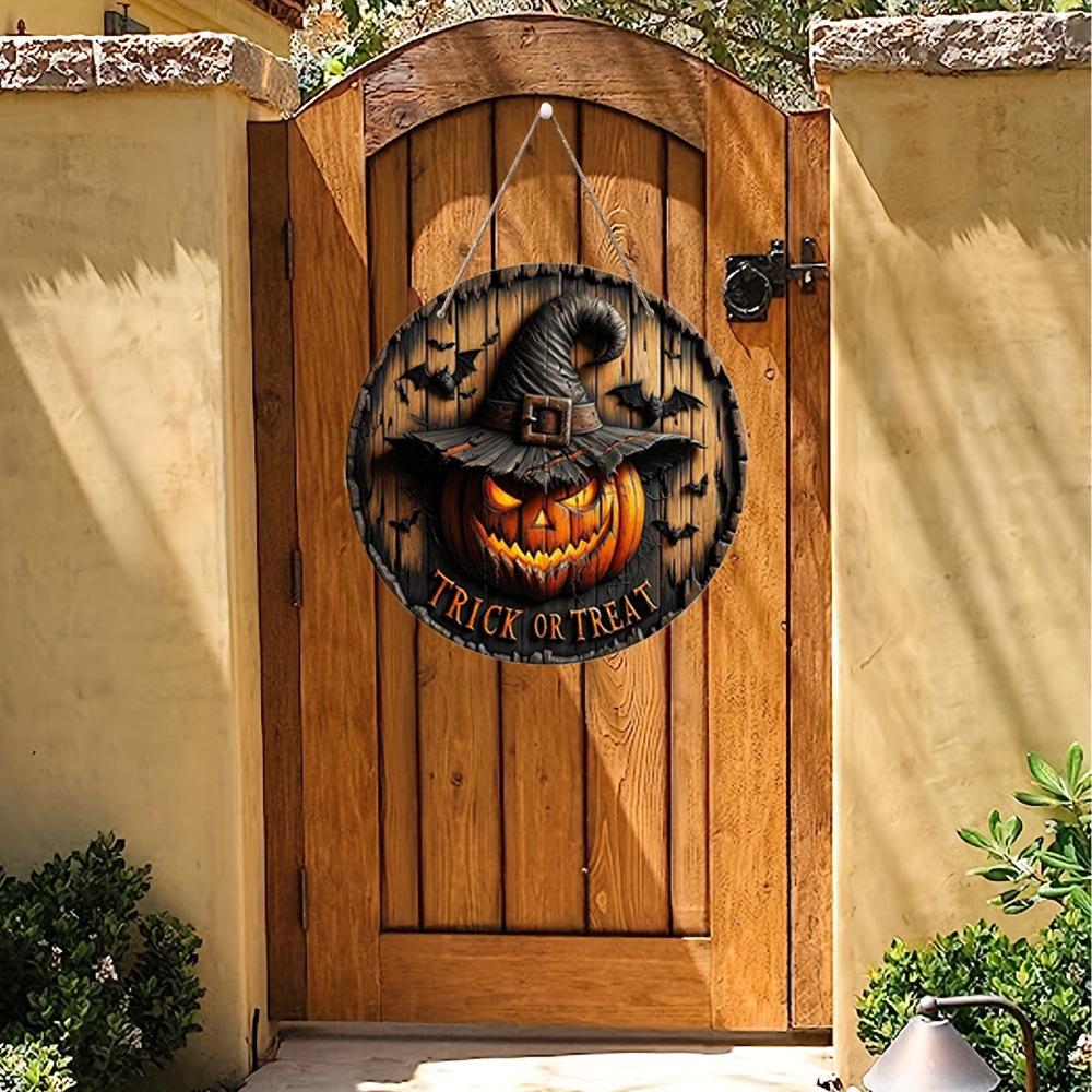 In Stock: Halloween Wooden Pumpkin Hanging Sign for Front Door Decoration
