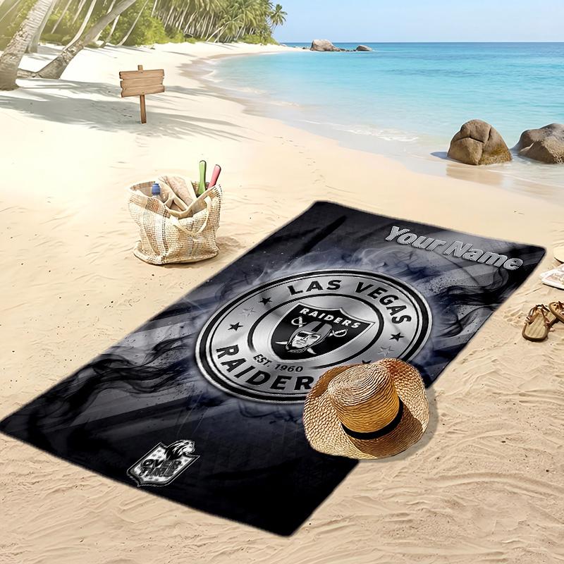 Las Vegas Raiders Custom Beach Towel, Print Your Name Text Lightweight Absorbent Towel for Swimming Travel