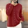 Frühling Herbst Einreiher Strick Cardigan Damen Mit Kapuze Einfarbig Pullover Mantel Locker Schlank Lässig Vielseitig Langarm Strickware