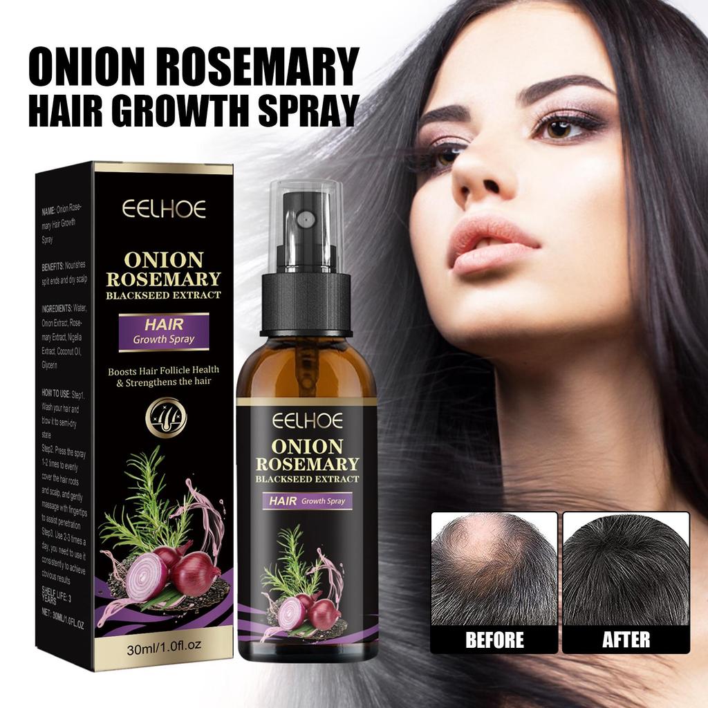EELHOE Spray capillaire oignon romarin Hydratation profonde Cuir chevelu Lisse & Brillant Spray revitalisant pour cheveux