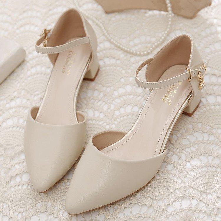 Baotou sandals women's thick heel 2025 spring and summer new middle heel single shoes versatile pointed comfortable work women's sandals