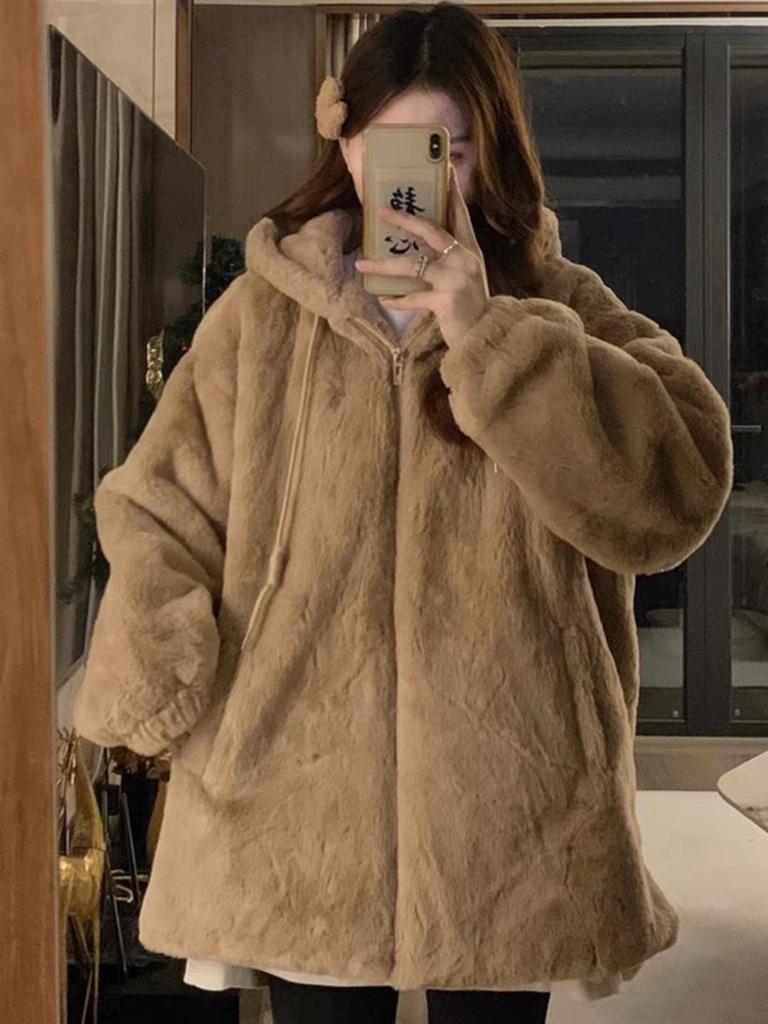 Korean Wool Teddy Jacket Girls' Winter Thick Fluffy Oversized Comfy and Warm Soft Coat Casual