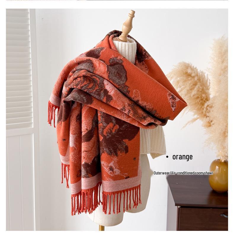 Elegant Ethnic Style Double-Sided Scarf – Women's Soft, Thick, Warm Shawl for Autumn & Winter