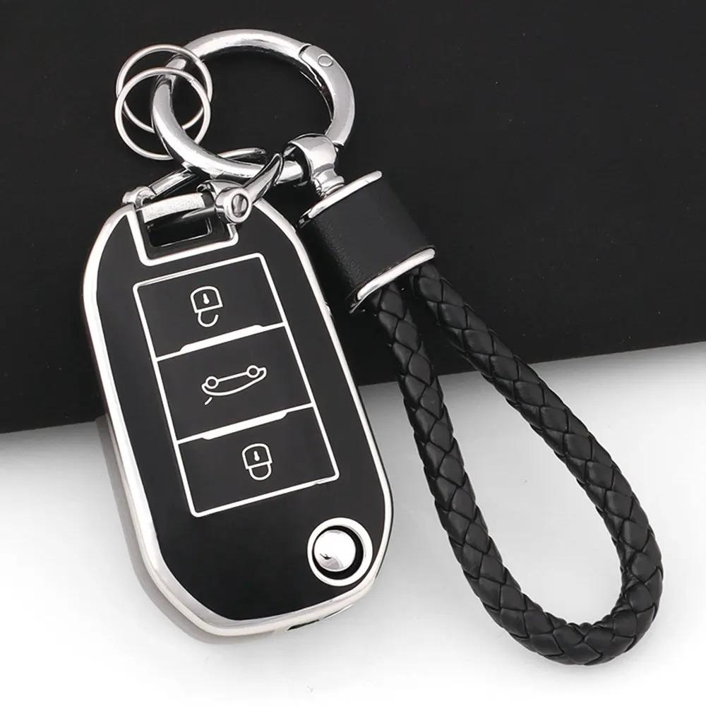 TPU Car Flip Key Case Cover Shell Fob for Peugeot 208 308 408 508 2008 3008 4008 5008 Key Chain Citroen C3 C4 CACTUS C6 C8