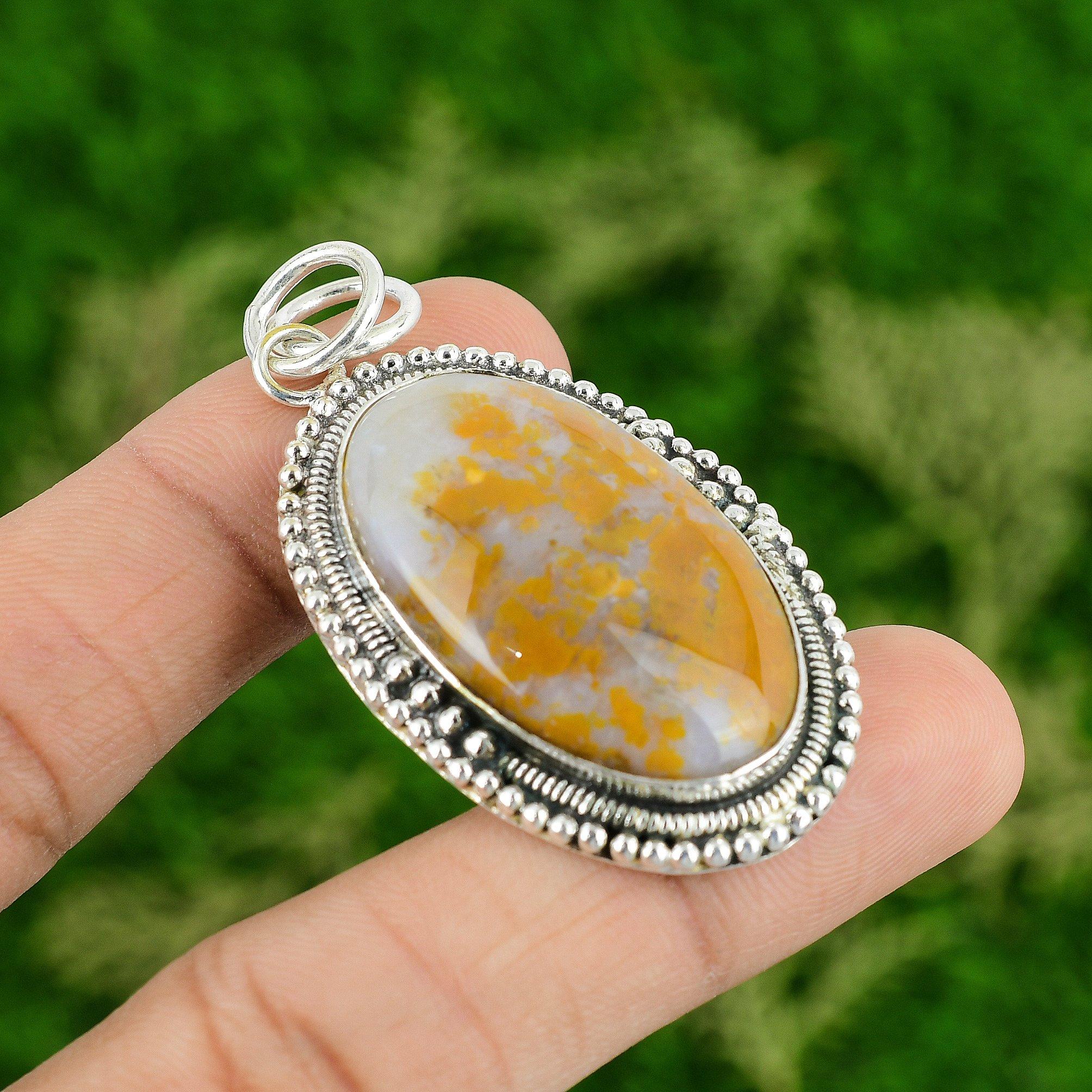 

Daughters Day Sale 925 Silver Oval Polka Dot Agate Gemstone Birthday New Pendant