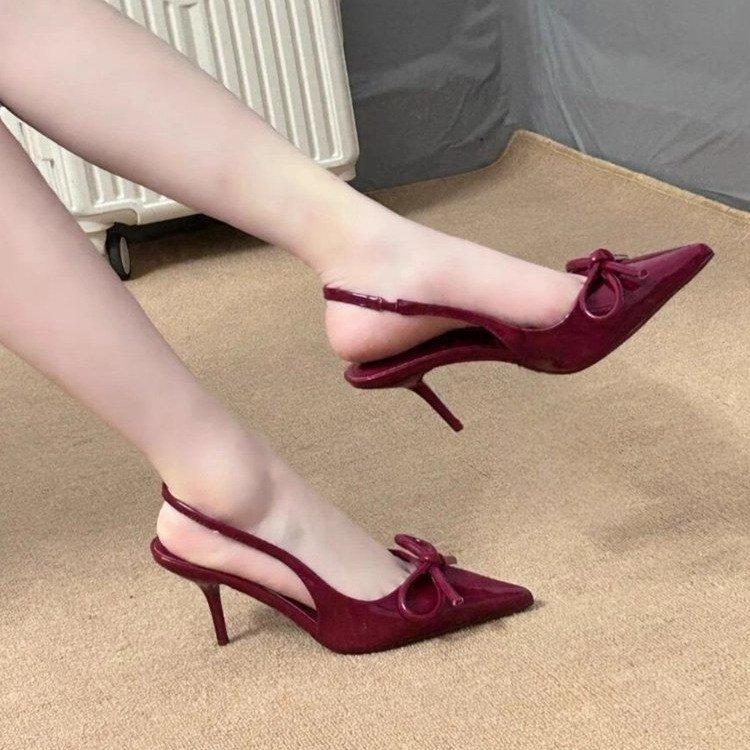 Fashion Baotou sandals 2025 spring and summer new bowknot high heels fairy shallow mouth stiletto Korean version ladies