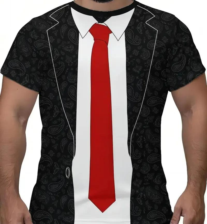 T-shirt for Kids Casual Suit Tie Print T-Shirt Short Sleeve Tops Tees Boy's Cosplay Party Tees Girl Clothing