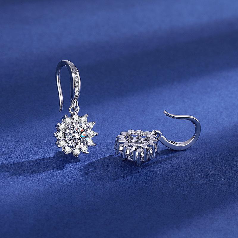 Simulated Moissanite Sunflower Stud Earrings for Women - One Carat