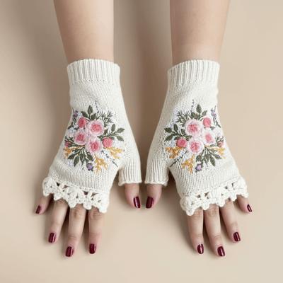 Bienen Winter Wollhandschuhe Florale Häkelblumen Fäustlinge All-Match Fingerlose Handschuhe Herbst
