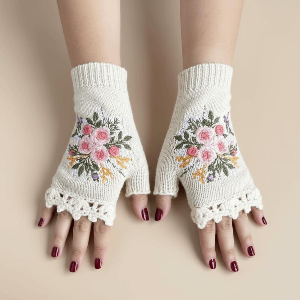 Vintage Stickerei Gestrickte Handschuhe Fingerlose Handschuhe All-Match Winter Wollhandschuhe Mädchen