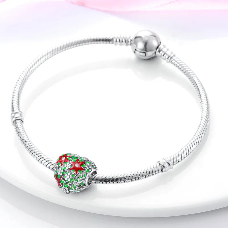 Original Charms Copper Plated Red And Green Flower Heart Beads Fit Bracelets For Women Jewelry Making Fine Gifts