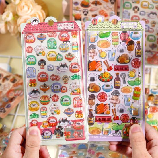Japanese Theme Puffy Stickers 3D Sushi Dessert Mountain Stickers Kawaii Goldfish Colorful Mini Decals for Scrapbooking DIY Projects Laptop Decorations