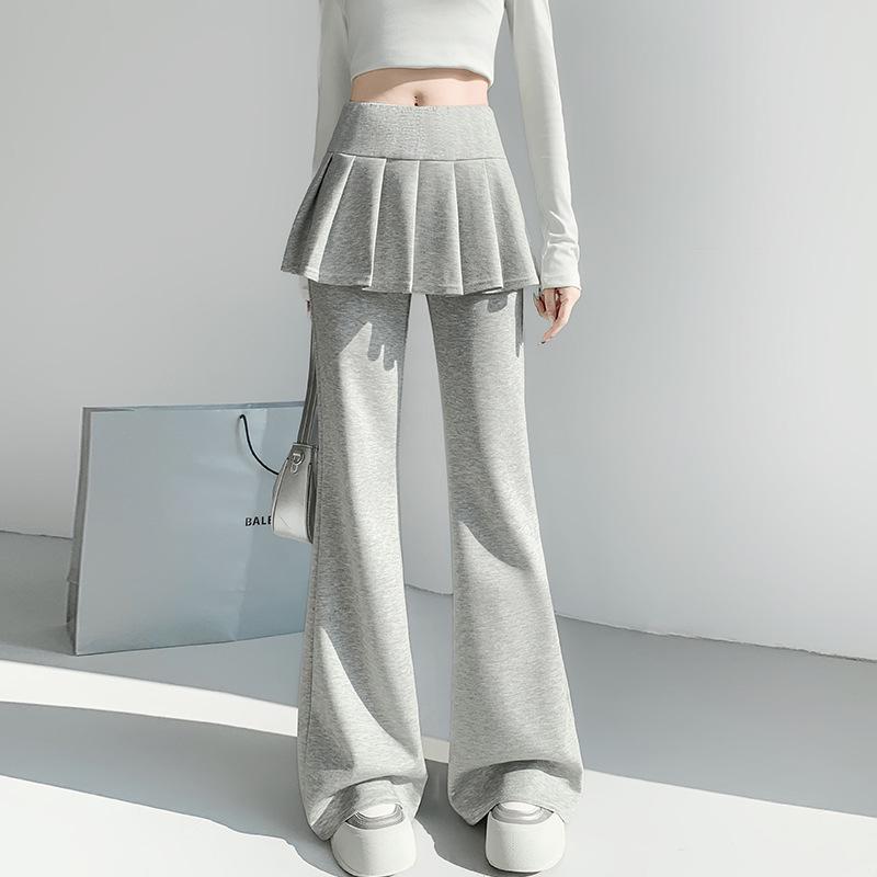

Women s High Waist Pleated Bell Bottom Pants - Spring Air Cotton, Slimming Micro-Flare, Wide Leg Design 2XL светло-серый