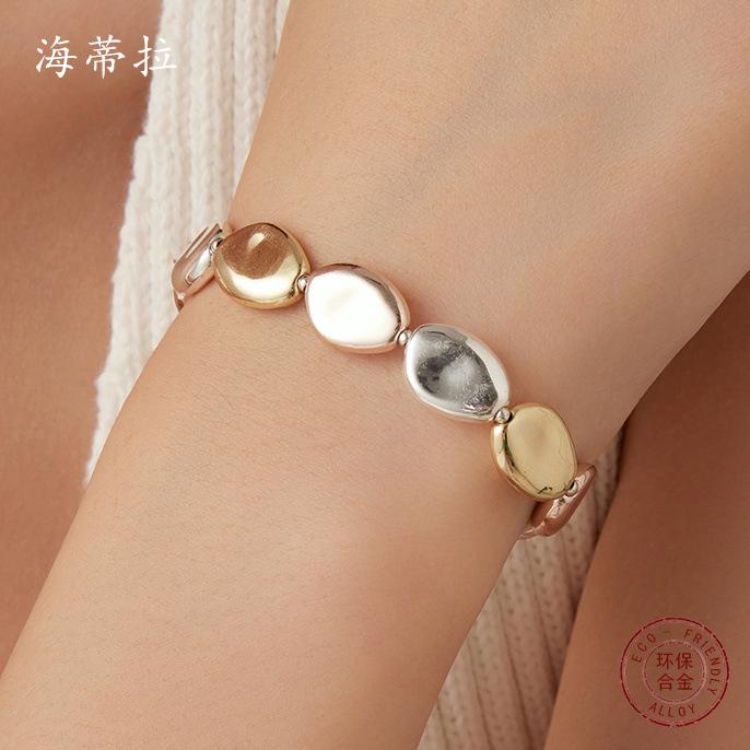 Irregular Imitation Baroque Pearl Environmentally Friendly Alloy Bracelet, Electroplated Three-color Modeling Bracelet