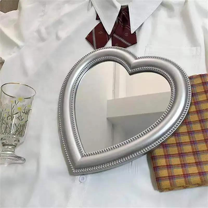 Practical Heart Shaped Desktop Makeup Mirror Dual Use Wall Mounted Vanity Mirror with Adorable Heart Shaped Prop for Selfies New