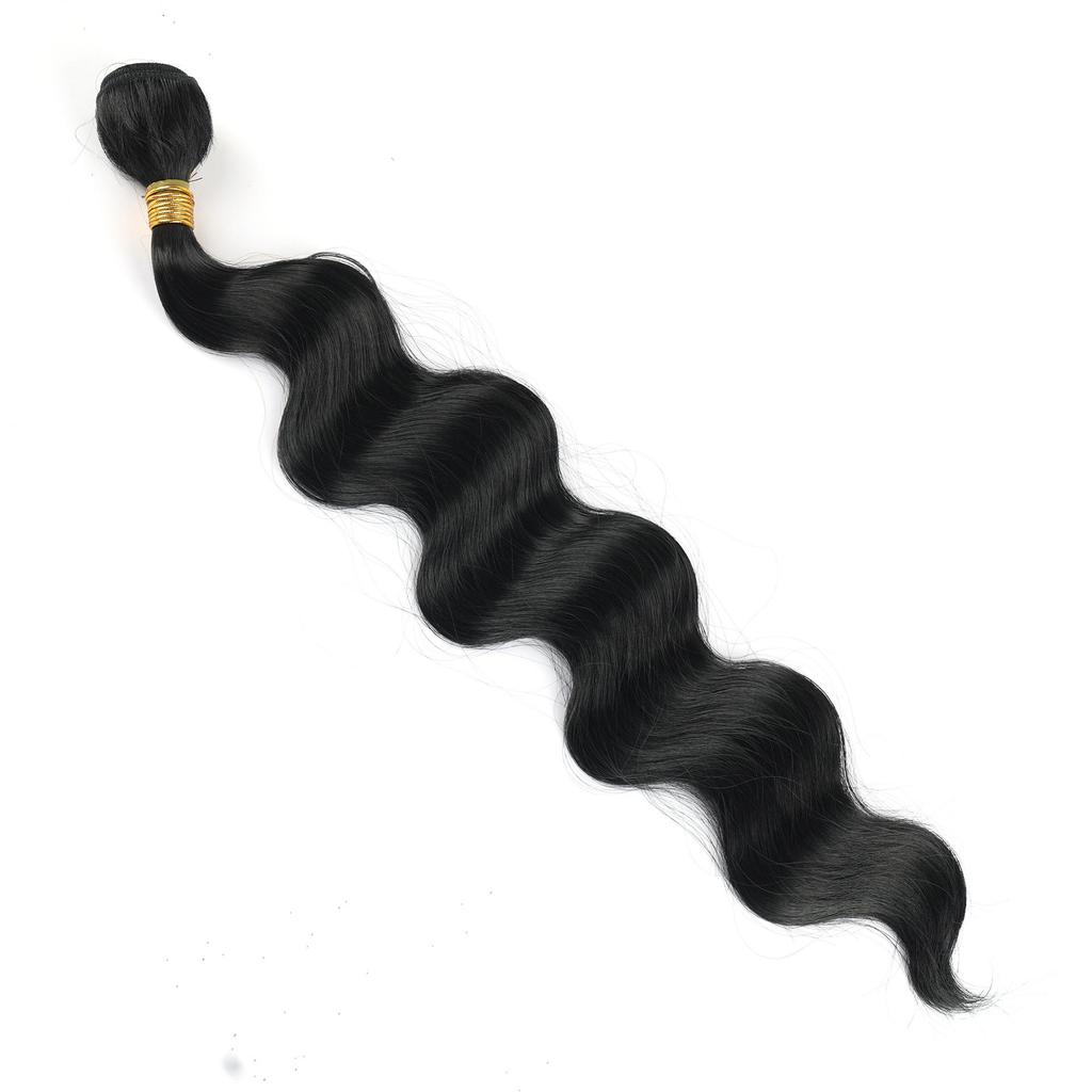 Synthetic Fiber Black Body Wave Hair Extensions - 100g Bundles with Large Wave Snake Curl Wigs