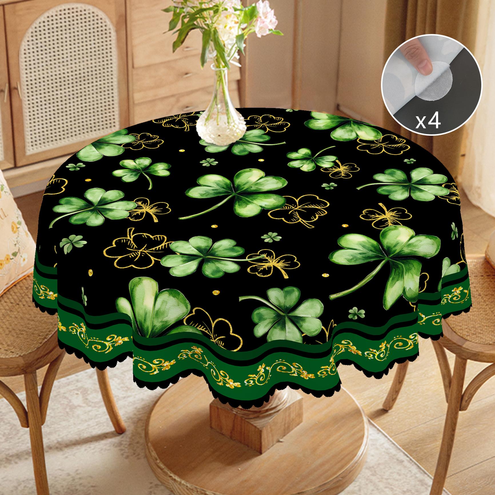 

1 штука круглой скатерти цвета клевера, 5 размеров в наличии, St. Скатерть с принтом клевера ко Дню Святого Патрика, процесс тиснения кромки, весенний сад 140x180cm