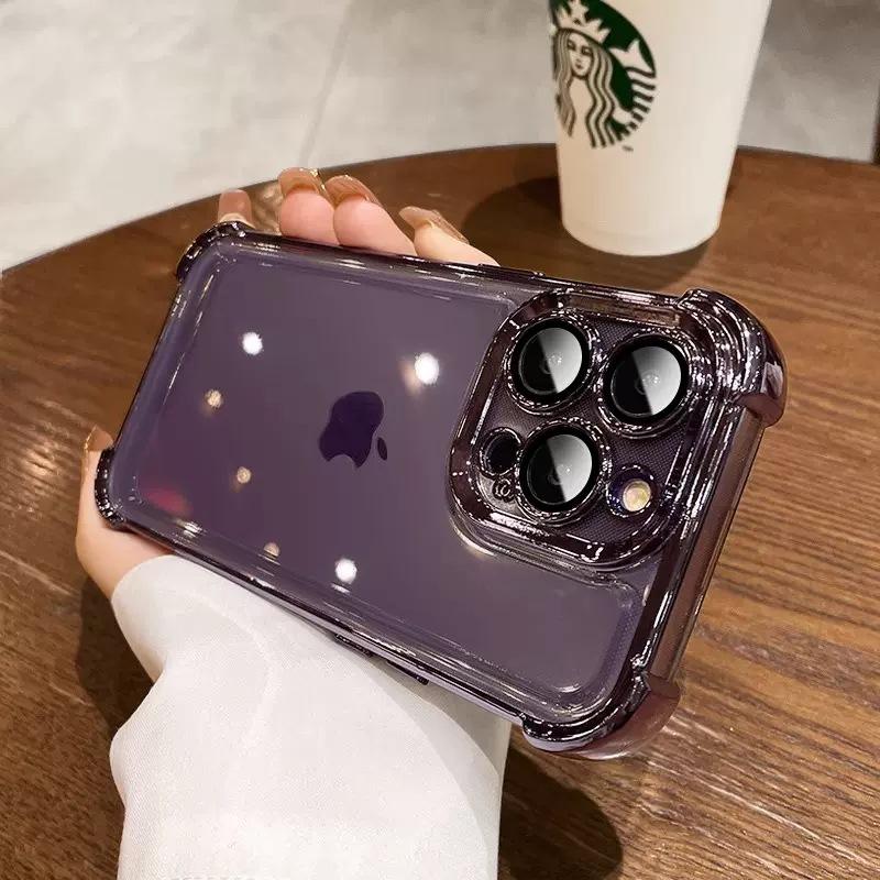 Applicable To IPhone17Pro Airbag Mobile Phone Case Transparent Four Corners Anti-fall Apple 16E Electroplating 15 Full Pack Protection Case