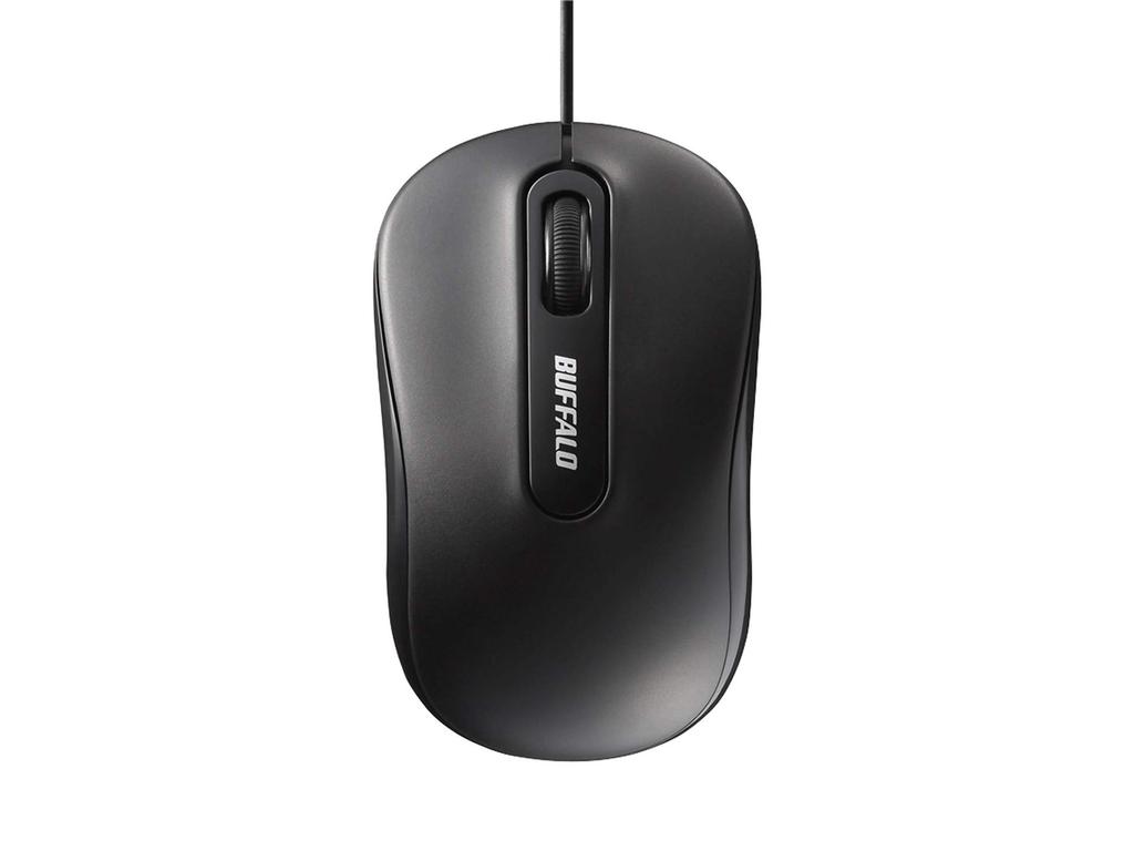 BUFFALO Wired Optical Mouse, 3-Button Type, Medium Size, Black