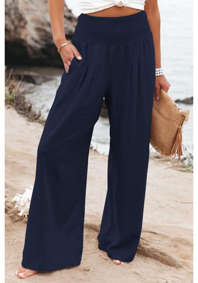 Women's Spring/Summer Cotton Linen Wide-Leg Elastic Waist Pants - Available in Various Colors