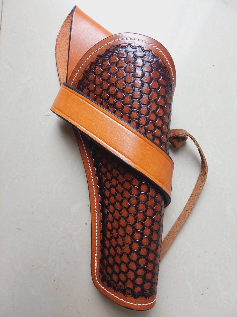 Western Leather Cross Draw Holster – Handmade Full Grain Cowboy Revolver Holder – Fits 4" to 6.5" Barrel