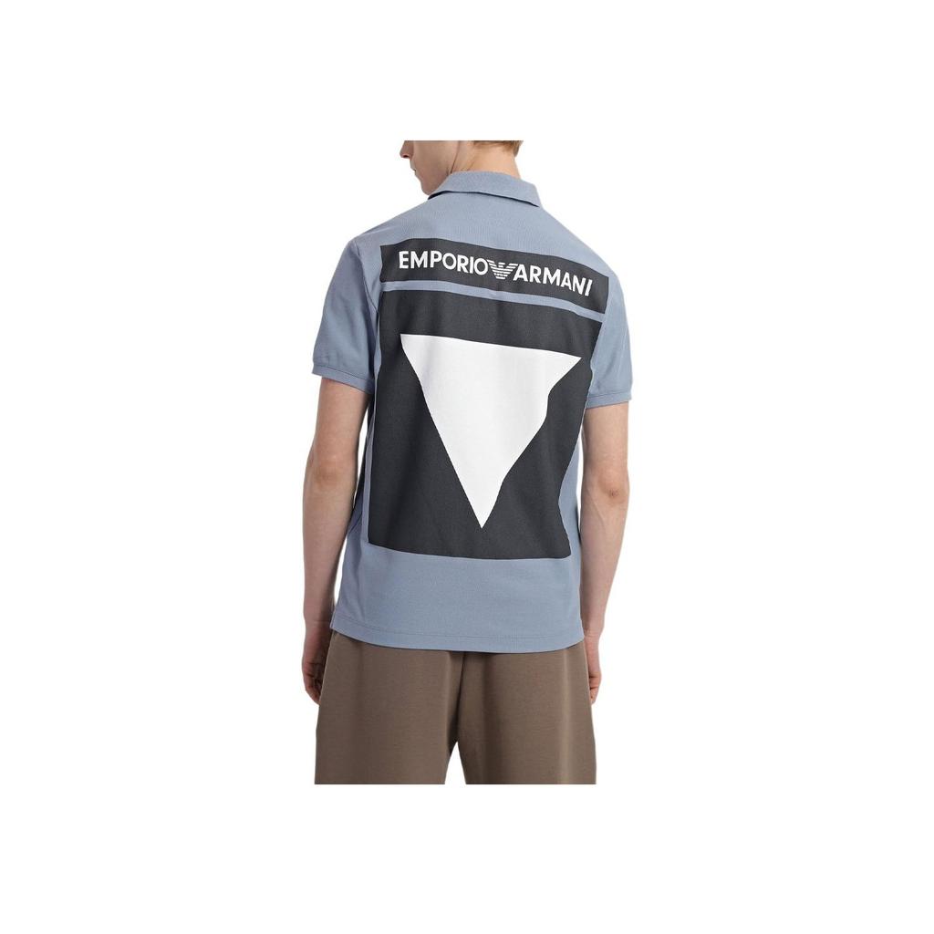 Emporio Armani FW23 Letter Print Logo Short Sleeve Polo Shirt Men tops Fog-Blue 3R1F74-1JCYZ-0738