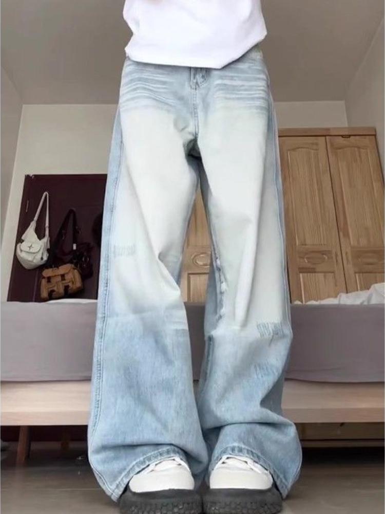 

Американские джинсы Y2k Wide Leg, женские, белые, с царапинами, с высокой талией, элегантные, свободные, прямые брюки, корейский модный дизайн, брюки-швабра XL синий
