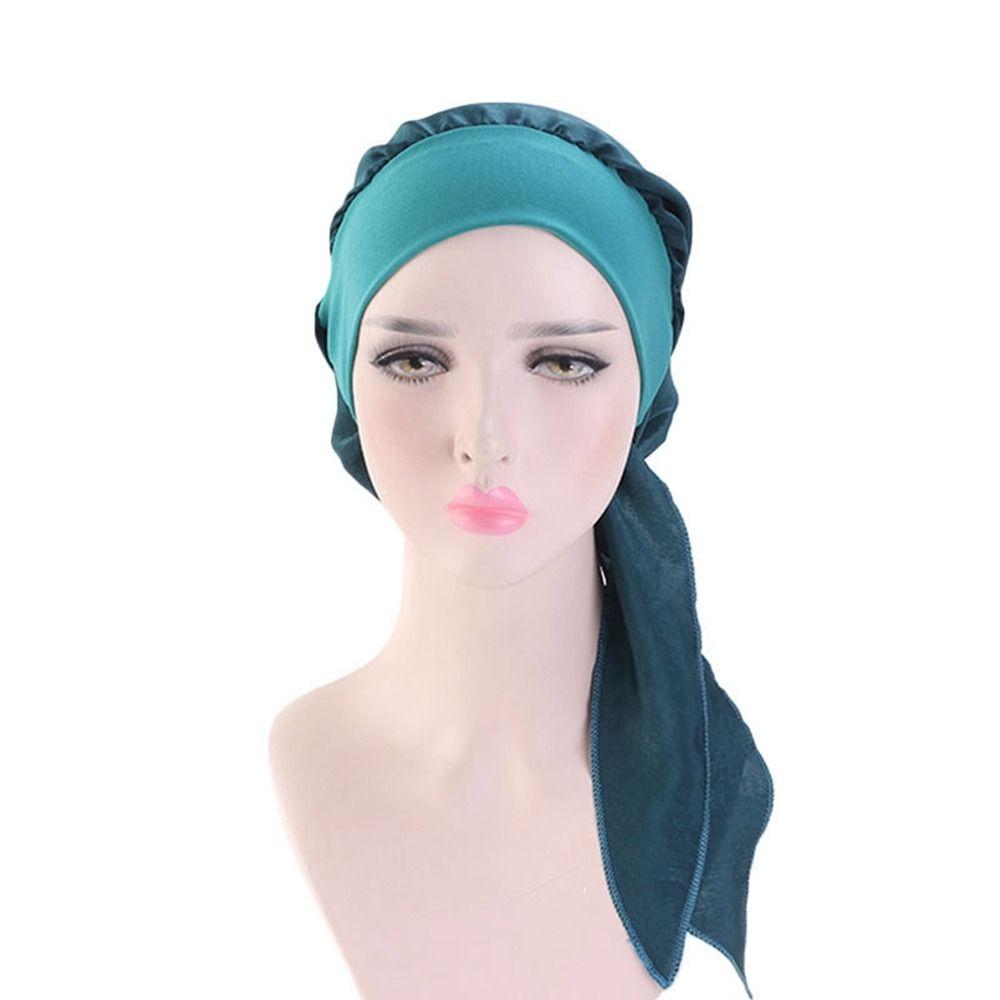 Women Hat Scarf Headband Nightcap Wrap Hat Silky Bonnet Head Scarf Turban Cap Elastic Hair Band