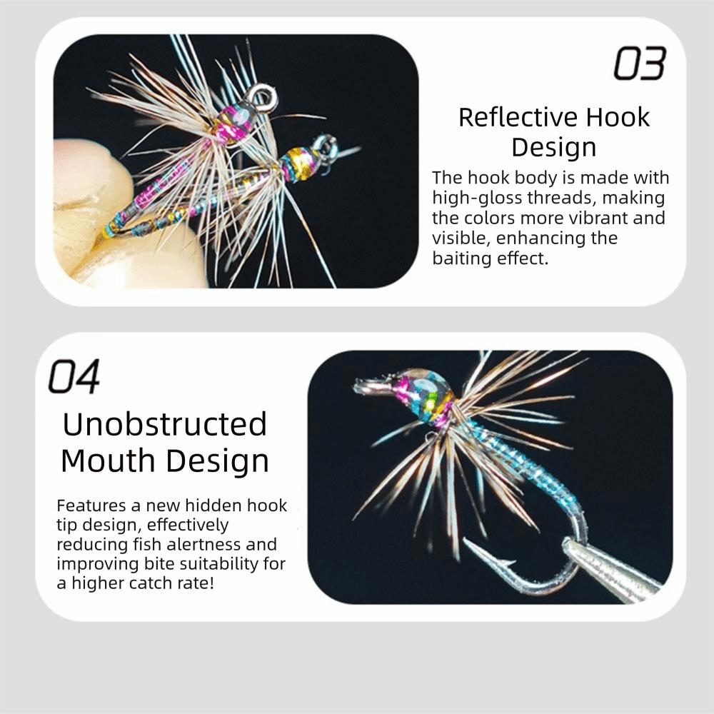 5/10 Stück Reflektierende Fliegenfischerköder 18# 16# 14# 12# Künstliche Köderhaken Angelzubehör