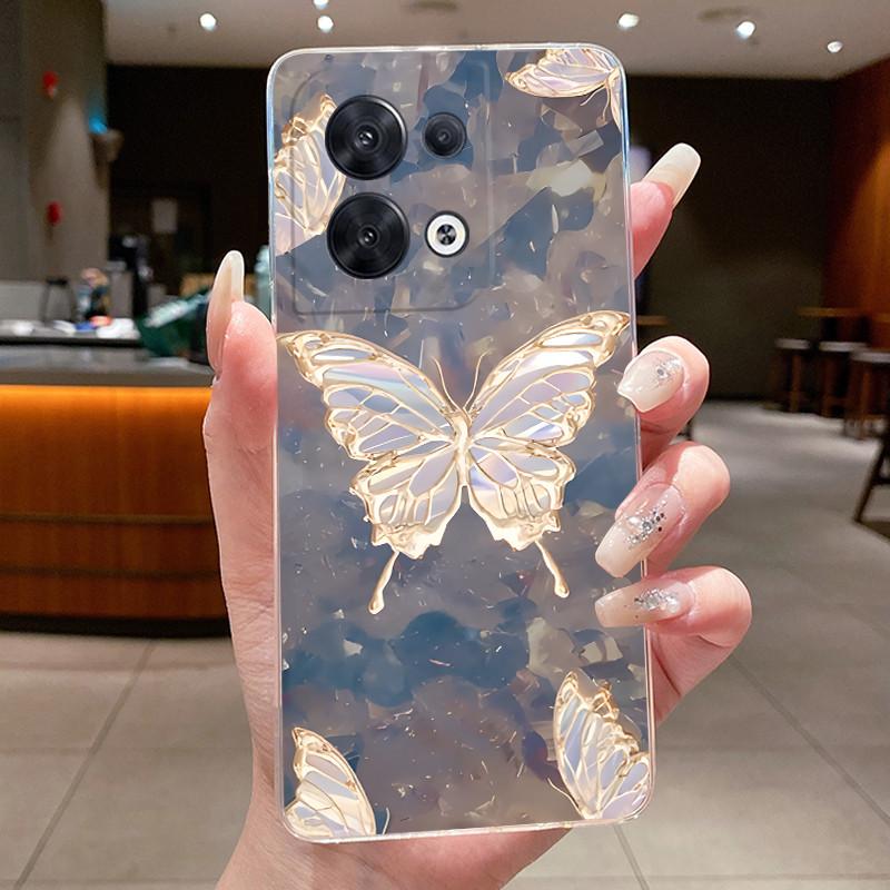 Hülle für OPPO Reno 8 5G Mode Schmetterlingsblumen Klar Weiches TPU Silikon Rückseite für OPPO Reno 8 Pro / Reno8 5G Handyhülle