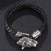 Punk Double Layer Genuine Leather Bracelet Men Silver Color Wolf Head Bangles Fashion Jewelry Gift
