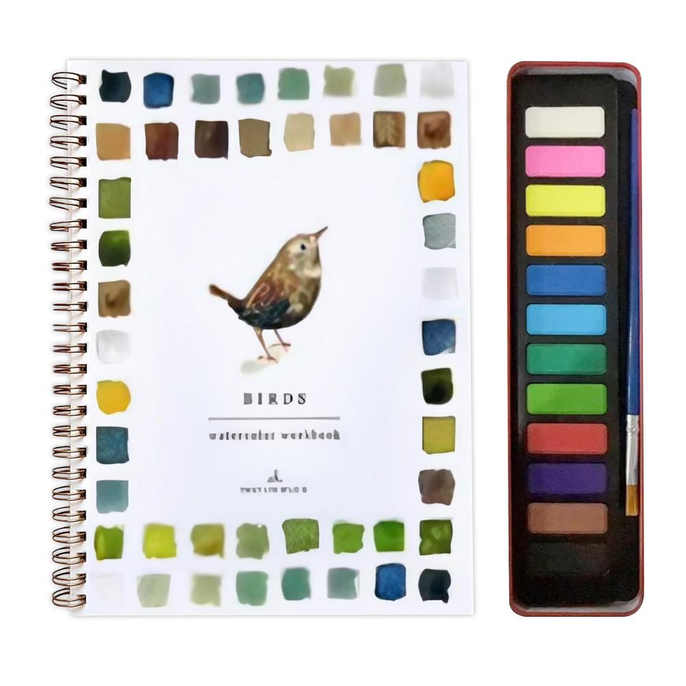 Watercolor Painting Kit with Paint Brushes and 12 Colors of Paint Spiral-Bound Pages Water Coloring Books Art Draw Sketch Books